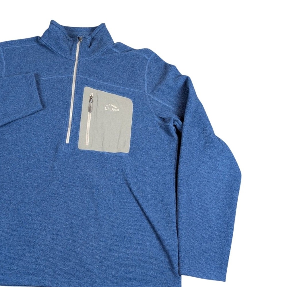 LL Bean Mens Blue 1/4 Zip Fleece Pullover Sweater Large Regular 501151